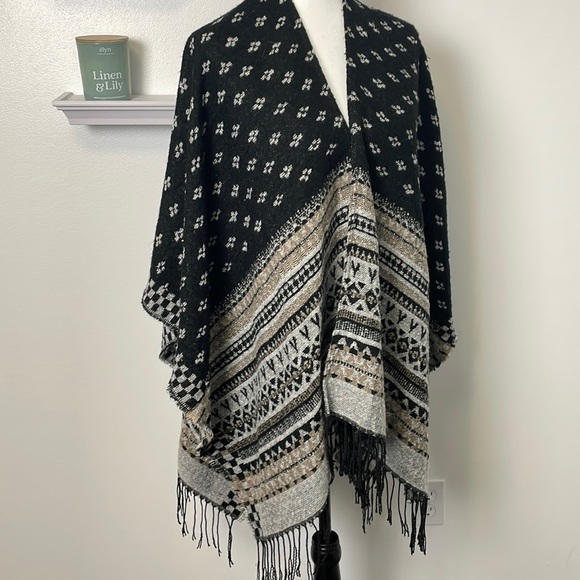 Blanket Sweater Greys Black Brown Cape One Size - Picture 3 of 9